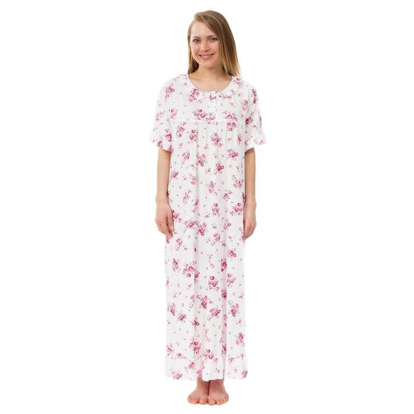 Ladies Cotton Jersey Nightdress Womens Floral Short Sleeved Nightie Nightwear 