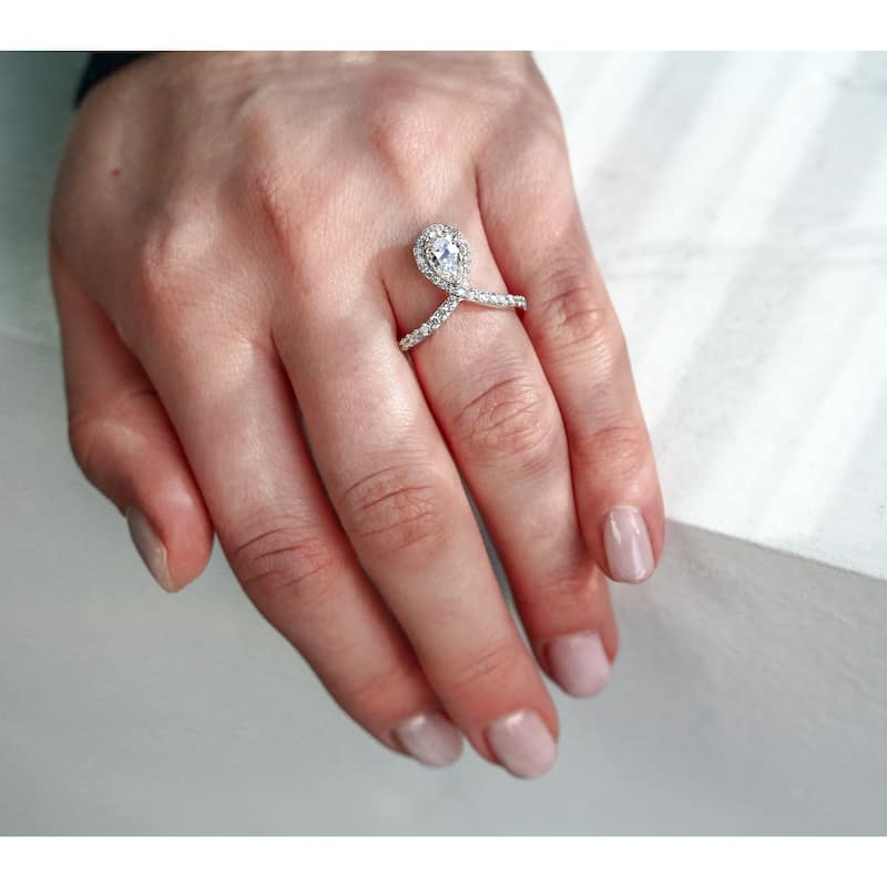 Annello by Kobelli 14k White Gold 1 1/4ct TDW Pear Drop Diamond Ring