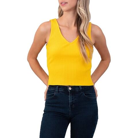 Women's Solid Comfort Ribbed Knit Sleeveless Fitted V-Neck Crop Top Tee