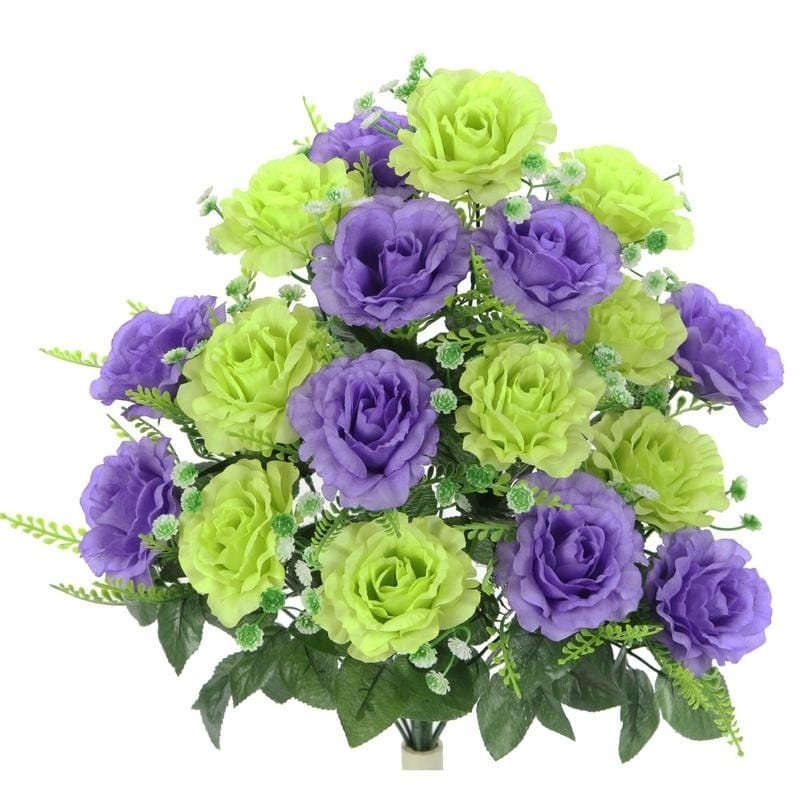 Wedding and Office Decoration Arrangement Admired By Nature 18 Stems Artificial Full Blooming Rose and Hydrangea with Greenery for Home Blue GPB5323-BLUE 