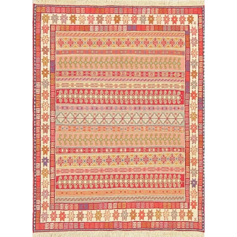 Kilim Geometric Hand Woven Wool Persian Area Rug - 4'8" x 3'7"