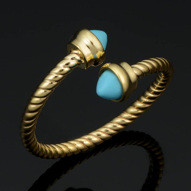 14k Yellow Gold Turquoise Rope Bypass Ring (adjustable to sizes 5 to 8)