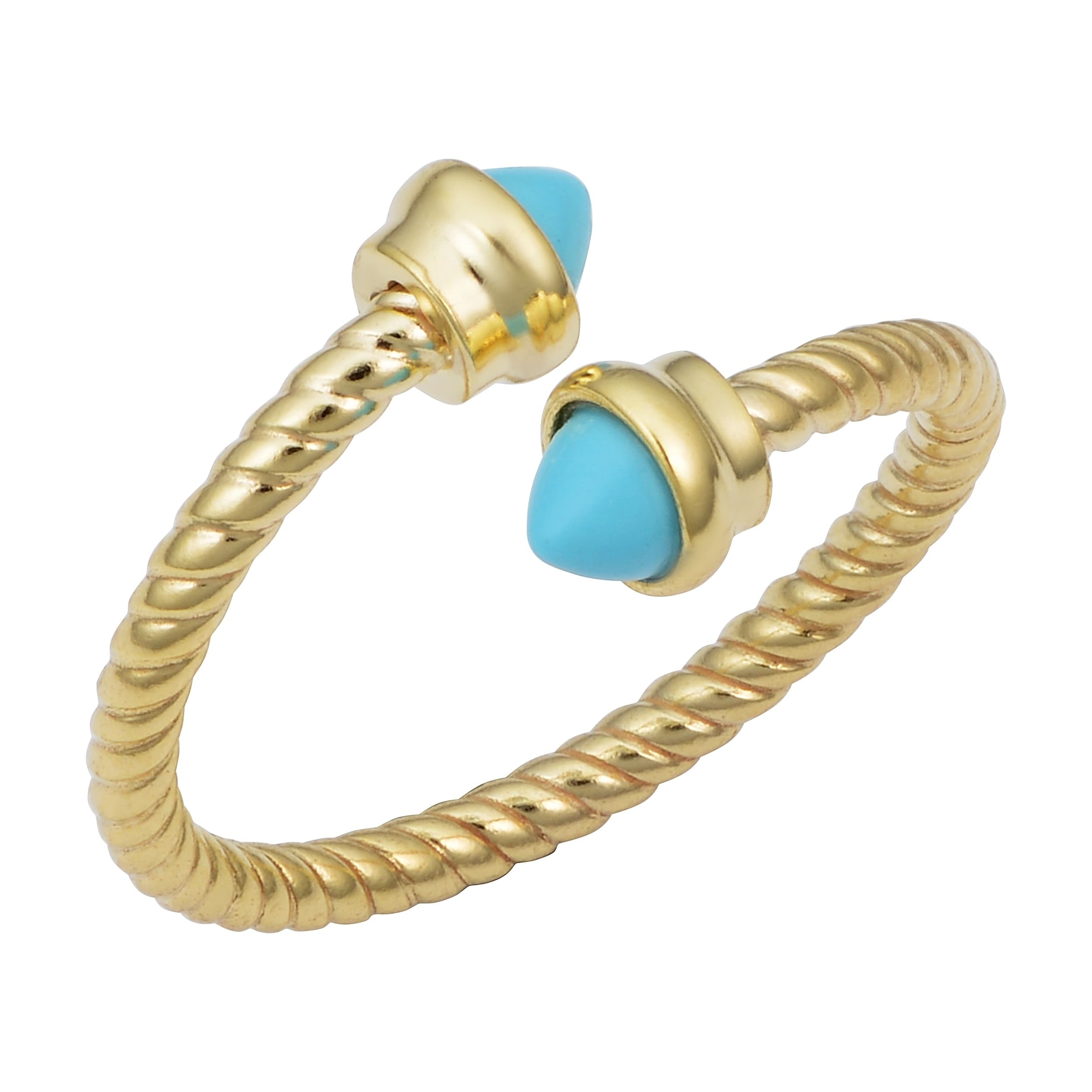 Au Naturale 14k Yellow Gold Turquoise Rope Bypass Ring (adjustable to sizes 5 to 8)