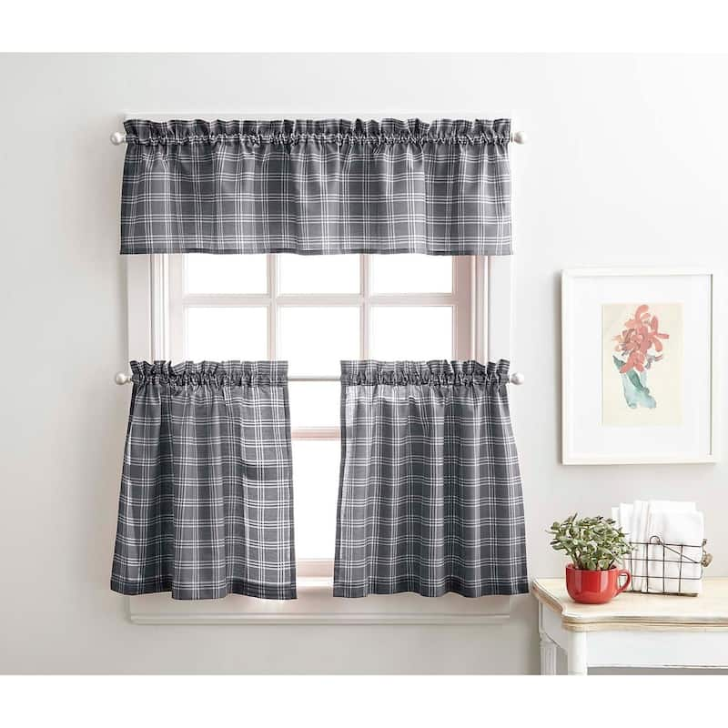 Curtainworks Lodge Plaid 3-Piece Kitchen Curtain Tier and Valance Set - 36" 3PC SET - Red