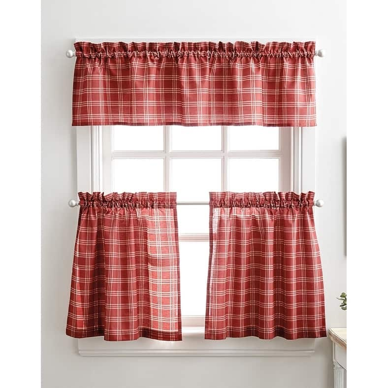 Curtainworks Lodge Plaid 3-Piece Kitchen Curtain Tier and Valance Set - 36" 3PC SET