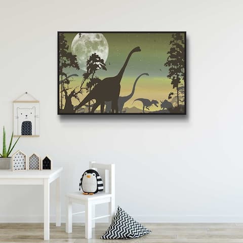 Dinosaur Landscape Sage Gallery Wrapped Floater-framed Canvas