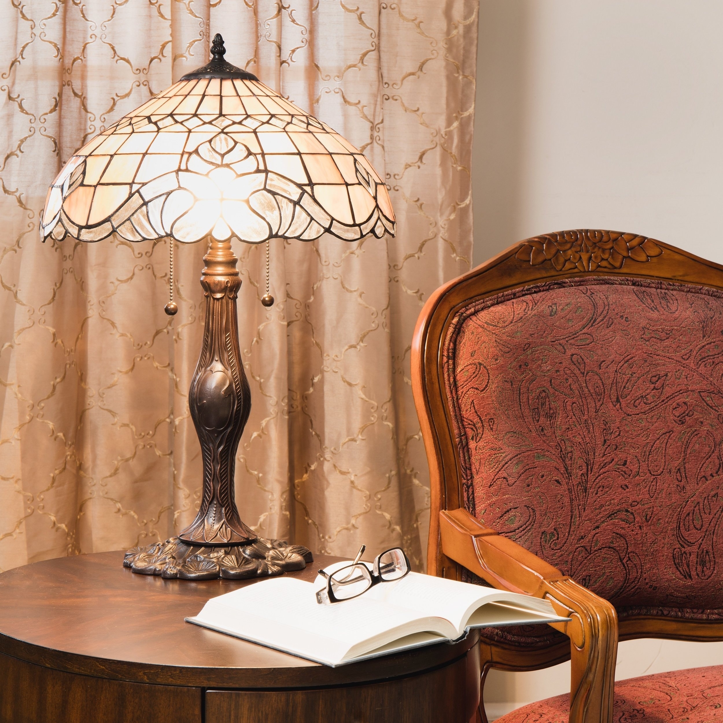 30 Inch 3 Way Table Lamp, Beige Mica Shade, Rubberwood And Black Metal Body