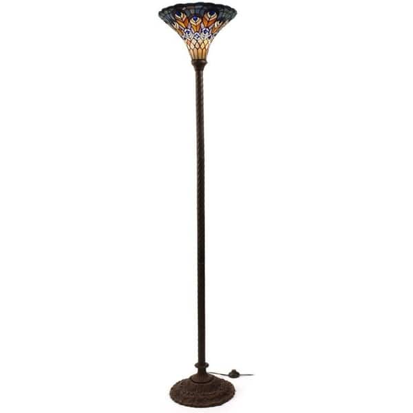 Copper Grove Linz Tiffany-style Peacock Torchiere