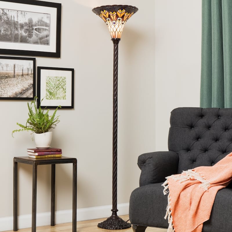Copper Grove Linz Tiffany-style Peacock Torchiere