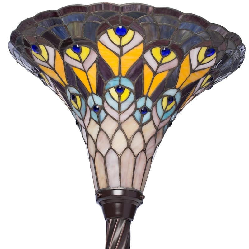 Copper Grove Linz Tiffany-style Peacock Torchiere