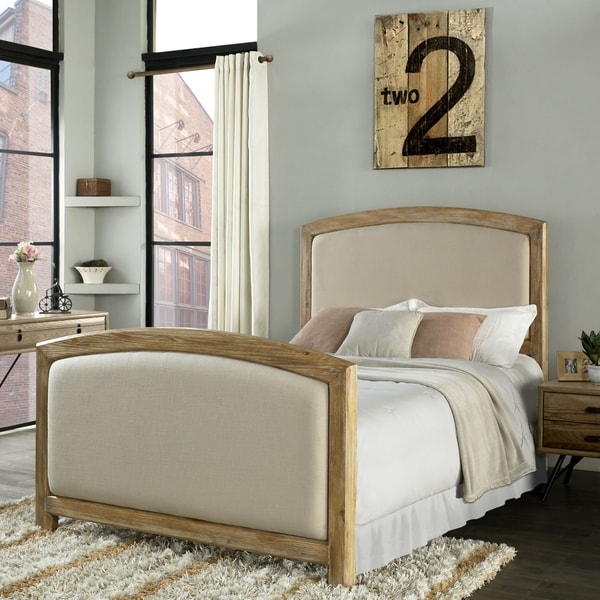 Cambria Queen Headboard And Footboard In Weathered Pine And Crème Linen