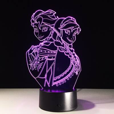 Smart Touch 3D Illusion 7-Color LED Light - Frozen Sisters