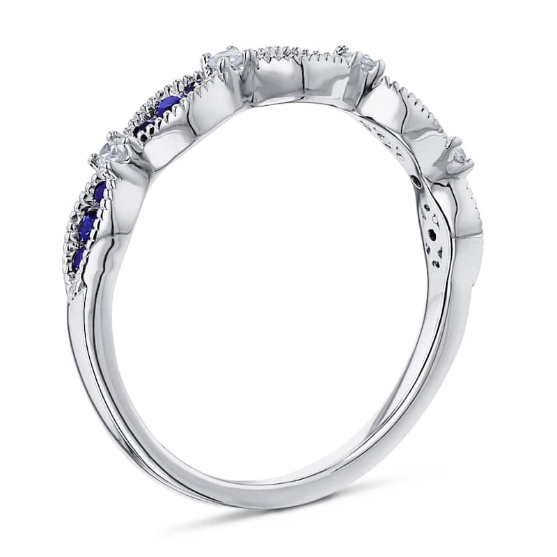 Annello by Kobelli 14k Gold 1/5ct TGW Blue Sapphire and White Diamond Natural Gemstone Ring Stackable Band