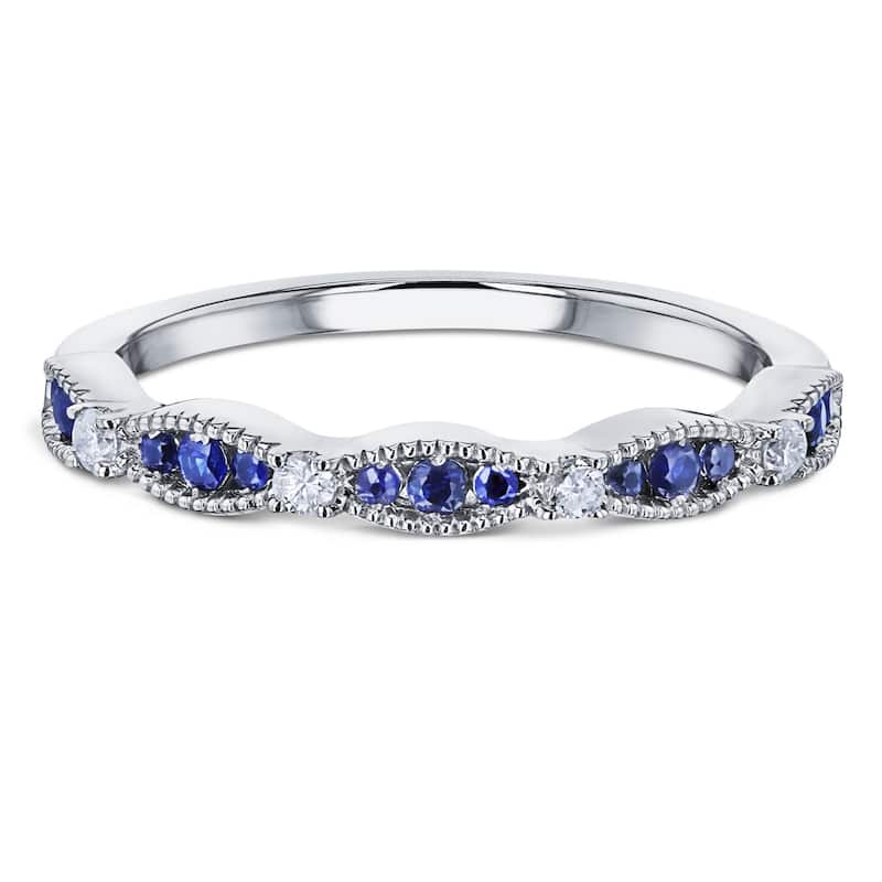 Annello by Kobelli 14k Gold 1/5ct TGW Blue Sapphire and White Diamond Natural Gemstone Ring Stackable Band