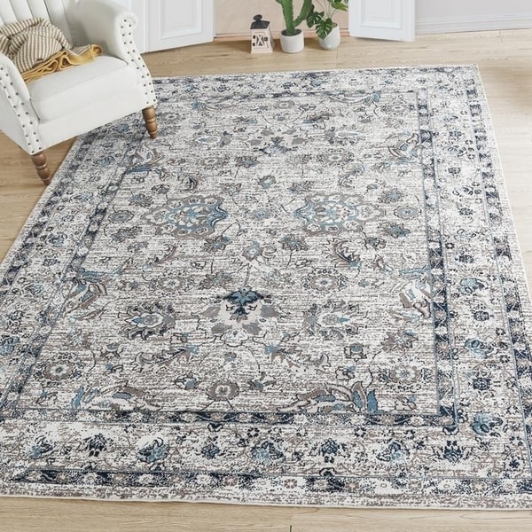 Indoor Floral Distressed Area Rug - 6'5"x 9'