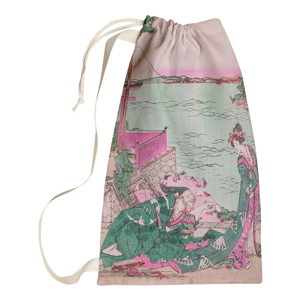 Katsushika Hokusai Japanese Courtesan in Green and Pink Laundry Bag