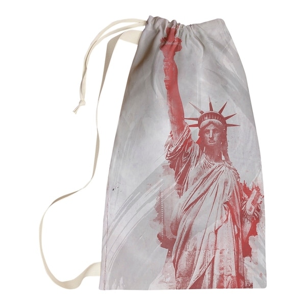David Khieu Red Watercolor Statue of Liberty Laundry Bag