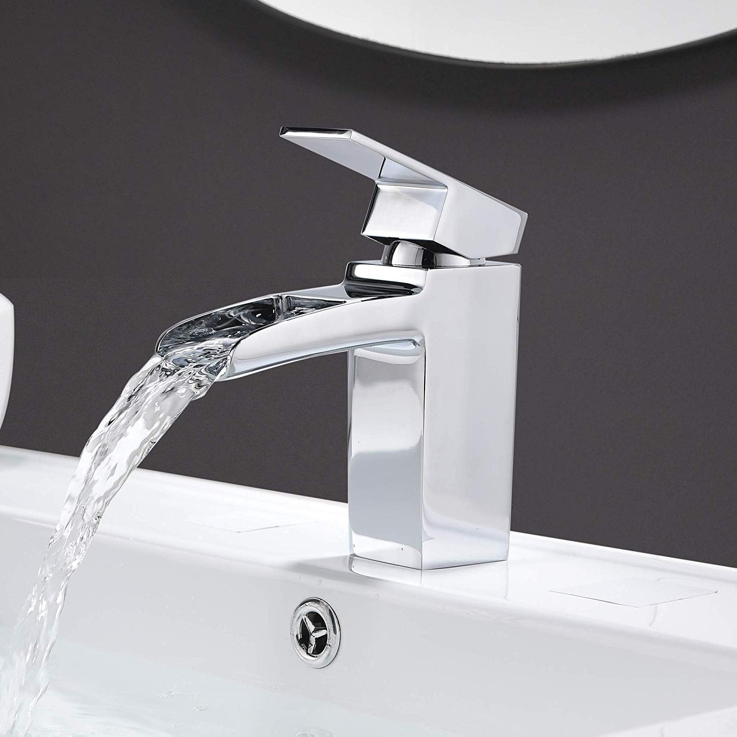 Vanity Art 6 Inch Waterfall Spout Bathroom Vessel Sink Faucet Single Handle Single Hole Basin Tap Deck Mount