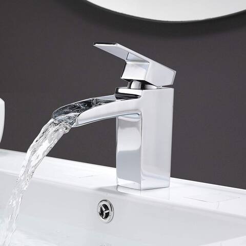 Vanity Art 6 Inch Waterfall Spout Bathroom Vessel Sink Faucet Single Handle Single Hole Basin Tap Deck Mount, Chrome