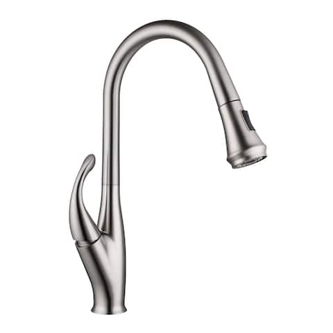Vanity Art 18.5" High Arch Single Handle 2-Function Sprayhead Pull Down Kitchen Faucet, Brushed Nickel