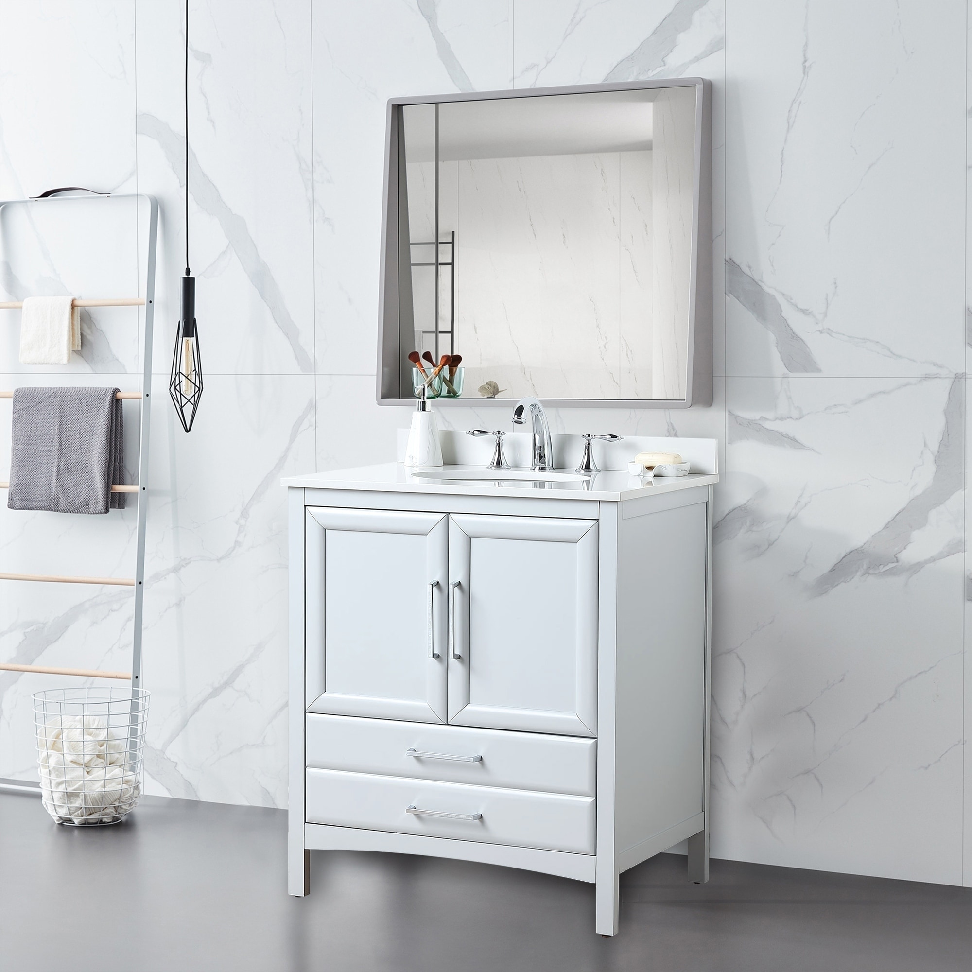 Vanity Art 30 Single Sink Bathroom Vanity Set 1 Shelf 2 Drawers Small Bathroom Storage Floor Cabinet With White Marble Top Overstock 27120209