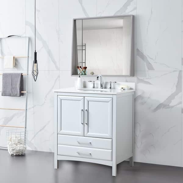 Shop Vanity Art 30 Single Sink Bathroom Vanity Set 1 Shelf 2 Drawers Small Bathroom Storage Floor Cabinet With White Marble Top On Sale Overstock 27120209