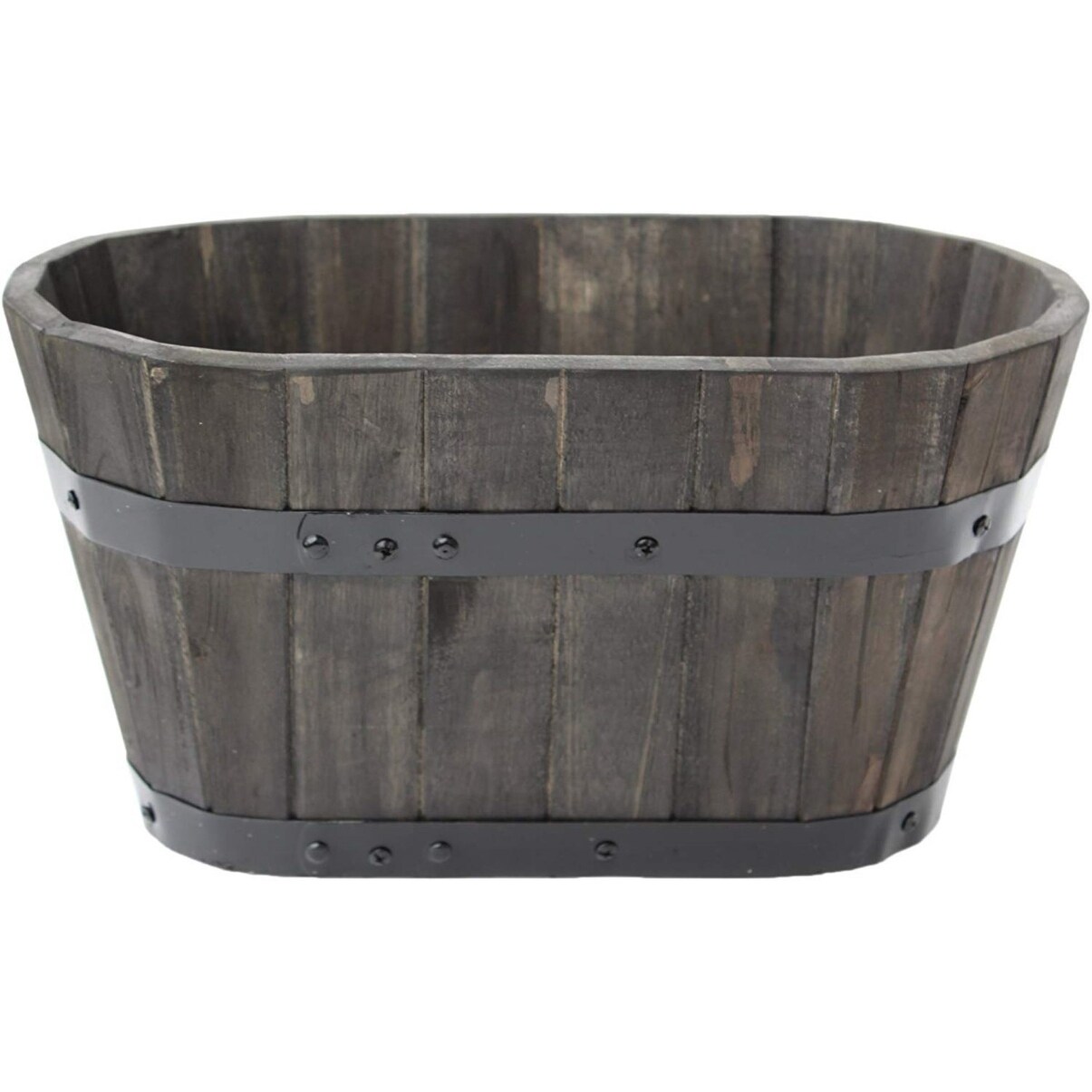 Happy Planter Hp336b Large Wood Barrel Outdoor Planter Size 17 5 In X 17 5 In X 14 5 In Color Charcoal Brown Overstock 27122841