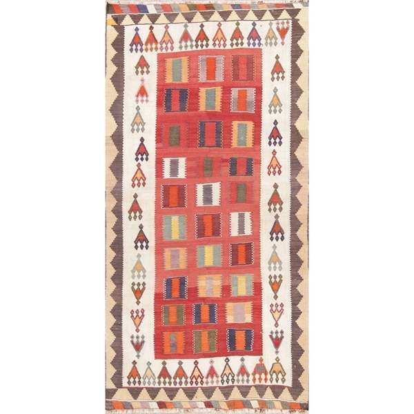 Vintage Kilim Geometric Hand Woven Wool Persian Rug - 8'9" x 4'5" Runner