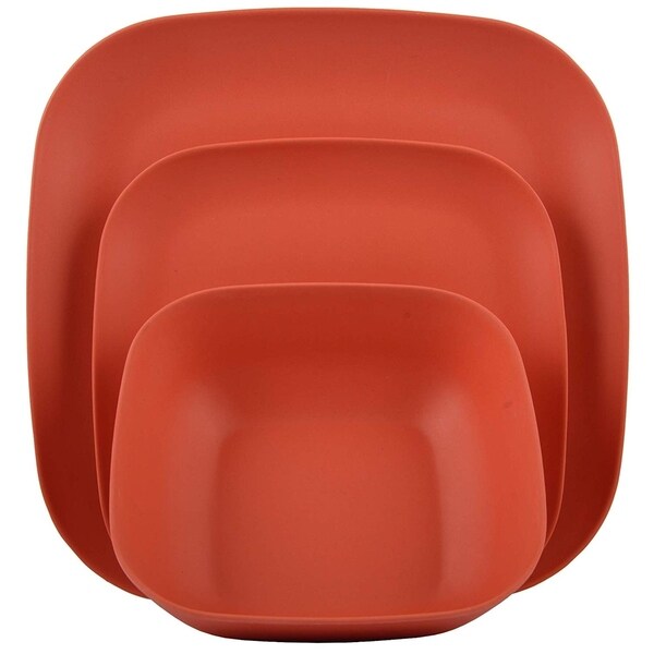 Melange 6-Piece Bamboo Salad Plate Set (Squares Collection)|Shatter-Proof and Chip-Resistant Bamboo Salad Plates| Red Orange. Opens flyout.