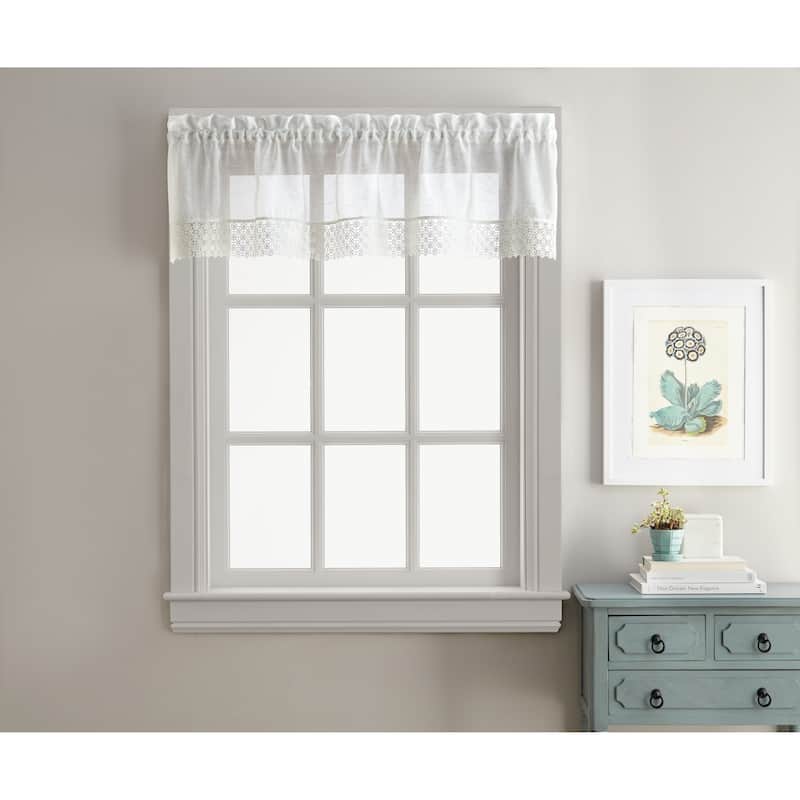 Sweet Adele White Tailored Valance and Tier Pair Curtain Collection - 14 in. Valance