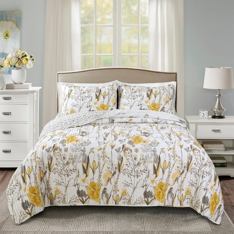 Lush Decor Adalia 3 Piece Quilt Set - Yellow & Gray - Full - Queen