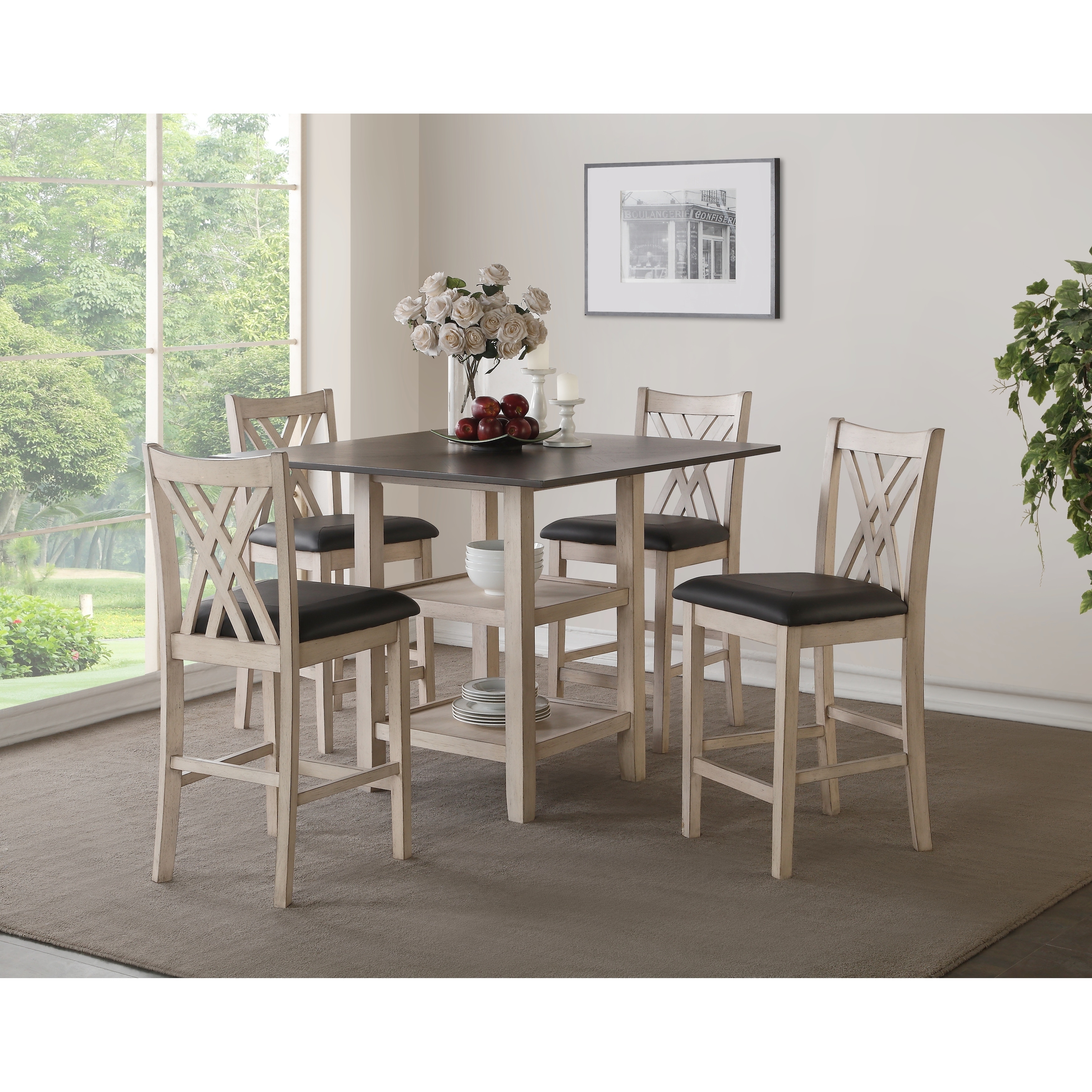 Shop Paige Creme And Brown 5 Piece Counter Dining Table Set