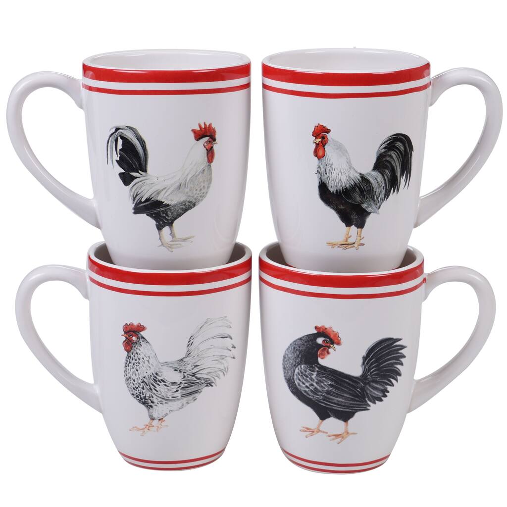 Certified International Homestead Rooster Mugs, Set of 4