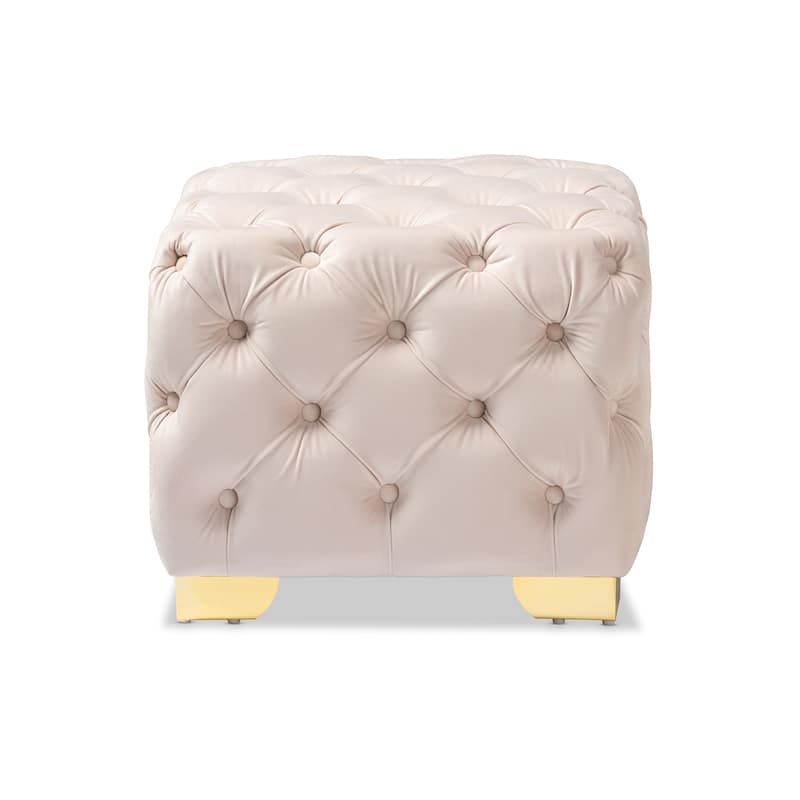 Glam Velvet Ottoman with Gold Legs