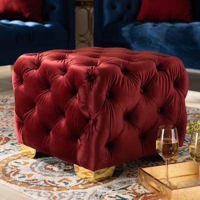 Glam Velvet Ottoman with Gold Legs