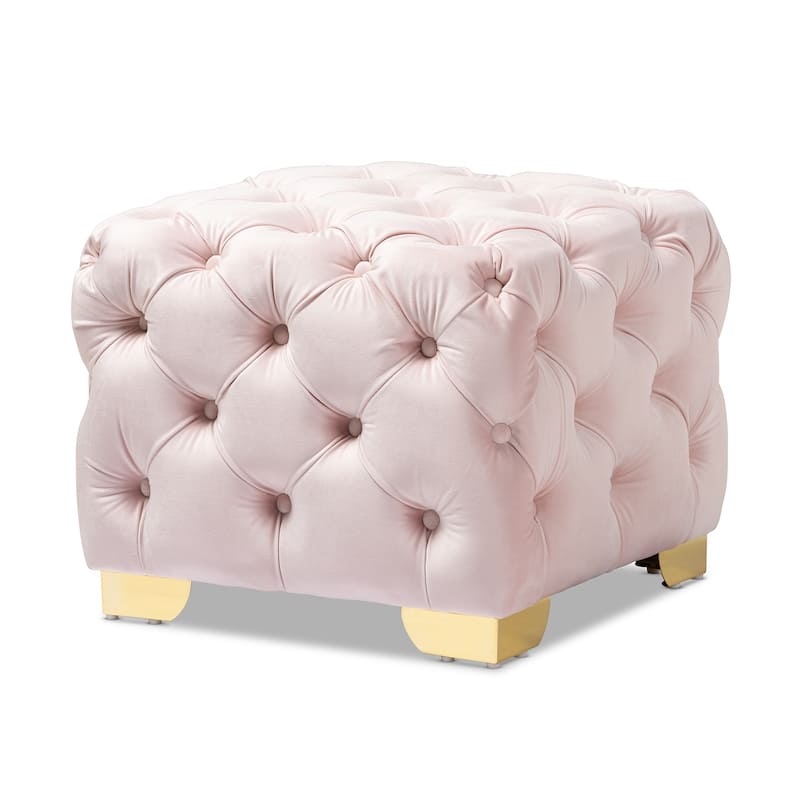 Glam Velvet Ottoman with Gold Legs - Pink