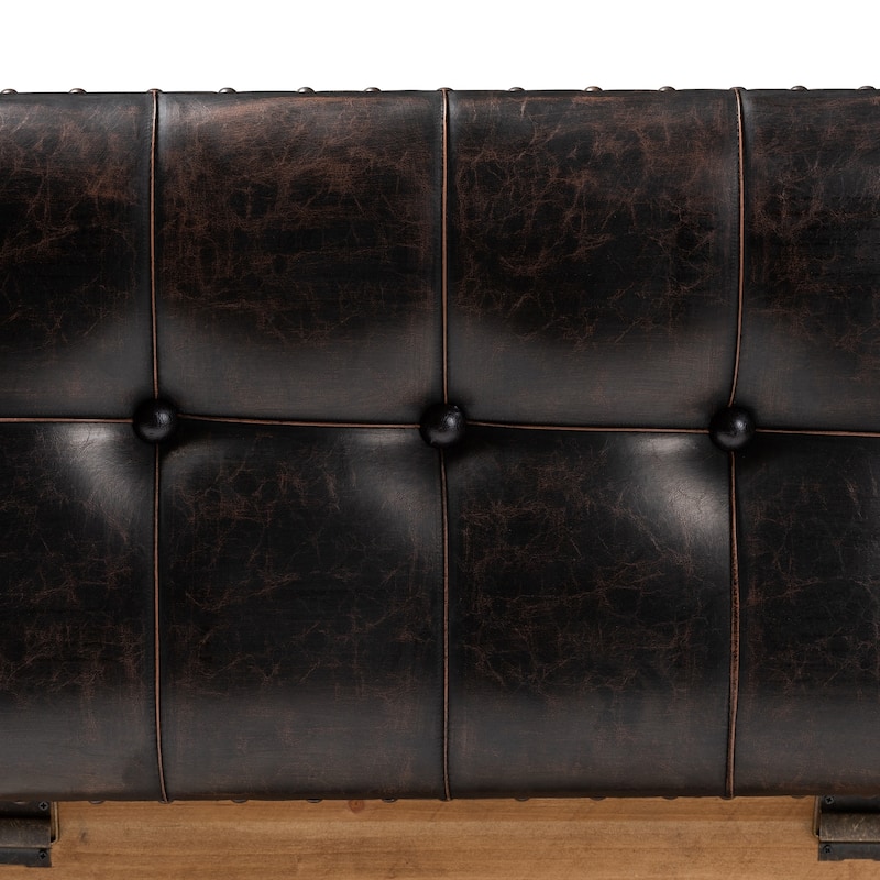 Rustic Dark Brown Faux Leather 2-Piece Wood Storage Trunk Ottoman Set