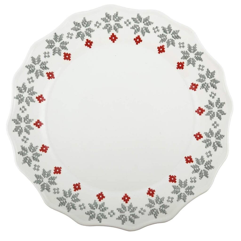 Melange 6-Piece 100% Melamine Salad Plates Christmas Collection-New Age Holly Shatter-Proof and Chip-Resistant|, 10.5", White