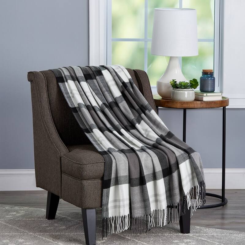 Soft Throw Blanket - Oversized, Vintage-Look, and Cashmere-Like Woven Acrylic Throw by Windsor Home - Phantom Plaid