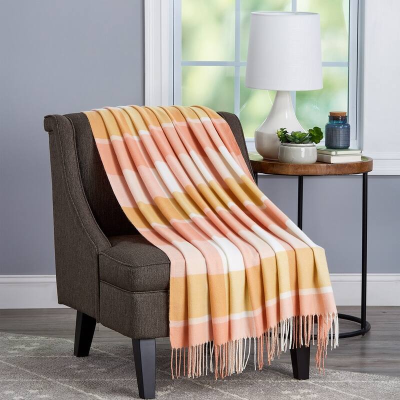 Soft Throw Blanket - Oversized, Vintage-Look, and Cashmere-Like Woven Acrylic Throw by Windsor Home - Desert Blush Plaid