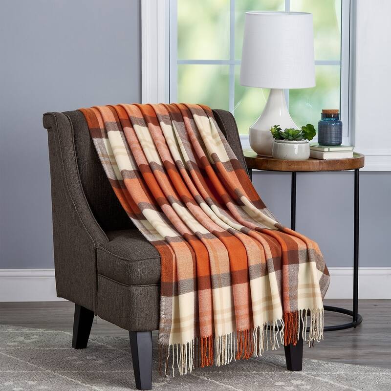 Soft Throw Blanket - Oversized, Vintage-Look, and Cashmere-Like Woven Acrylic Throw by Windsor Home - Spice Plaid