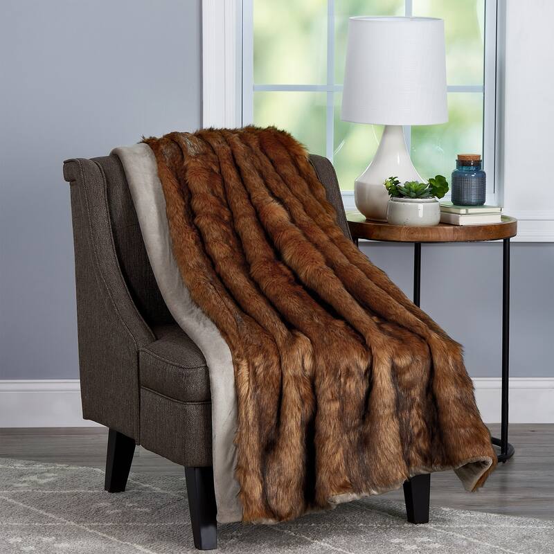 Faux Fur Throw Blanket - 60x70 HypoallergenicPremium Imitation Chinchilla Fur Cover by Windsor Home (Brown)