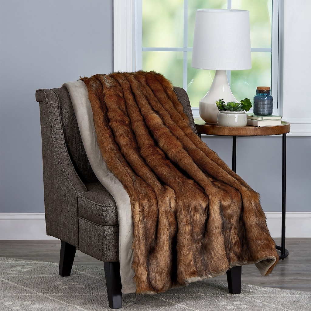 Faux Fur Throw Blanket - 60x70 HypoallergenicPremium Imitation Chinchilla Fur Cover by Windsor Home (Brown)