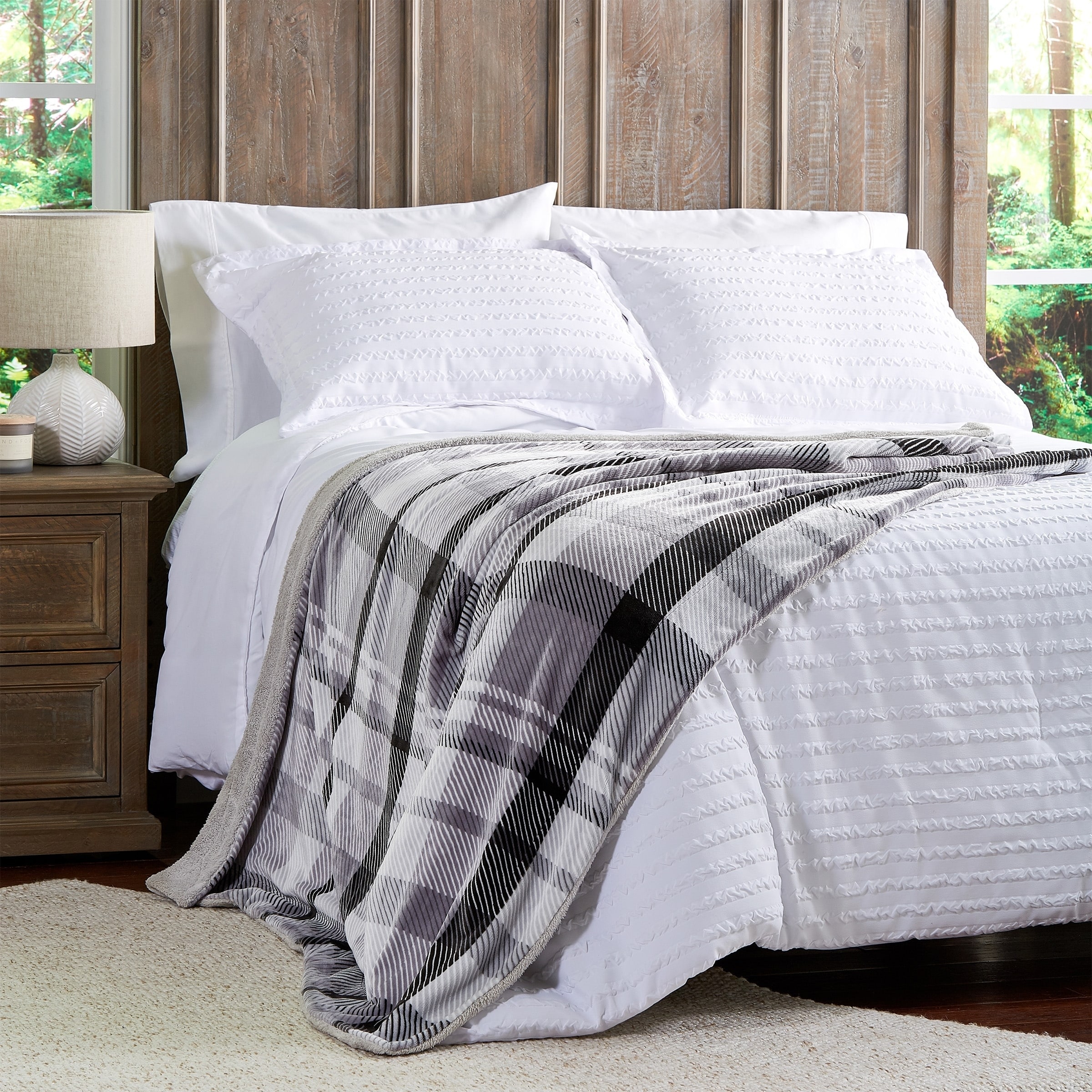 Windsor Home Oversized Plaid Sherpa Throw