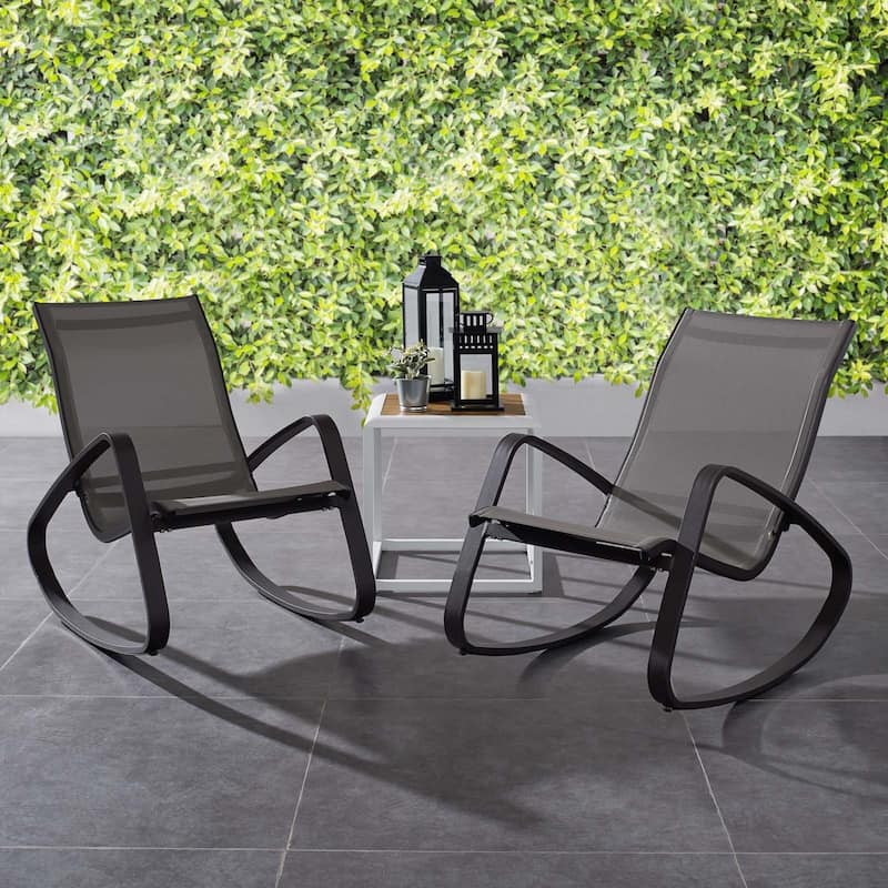Havenside Home Coffman Cove Rocking Outdoor Mesh Lounge Chair (Set of 2)