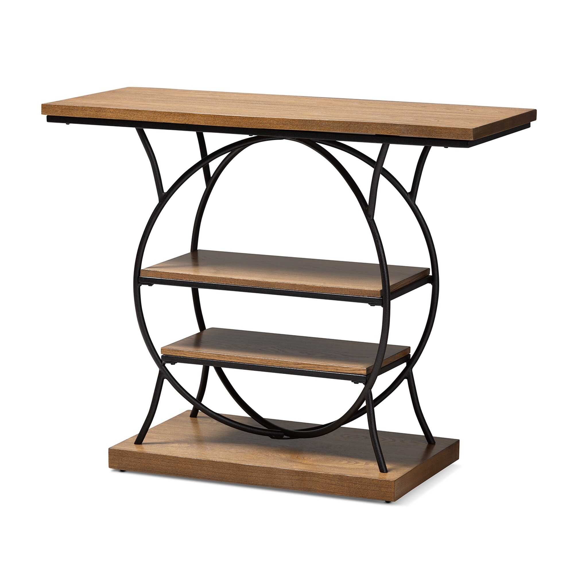 walnut industrial console table