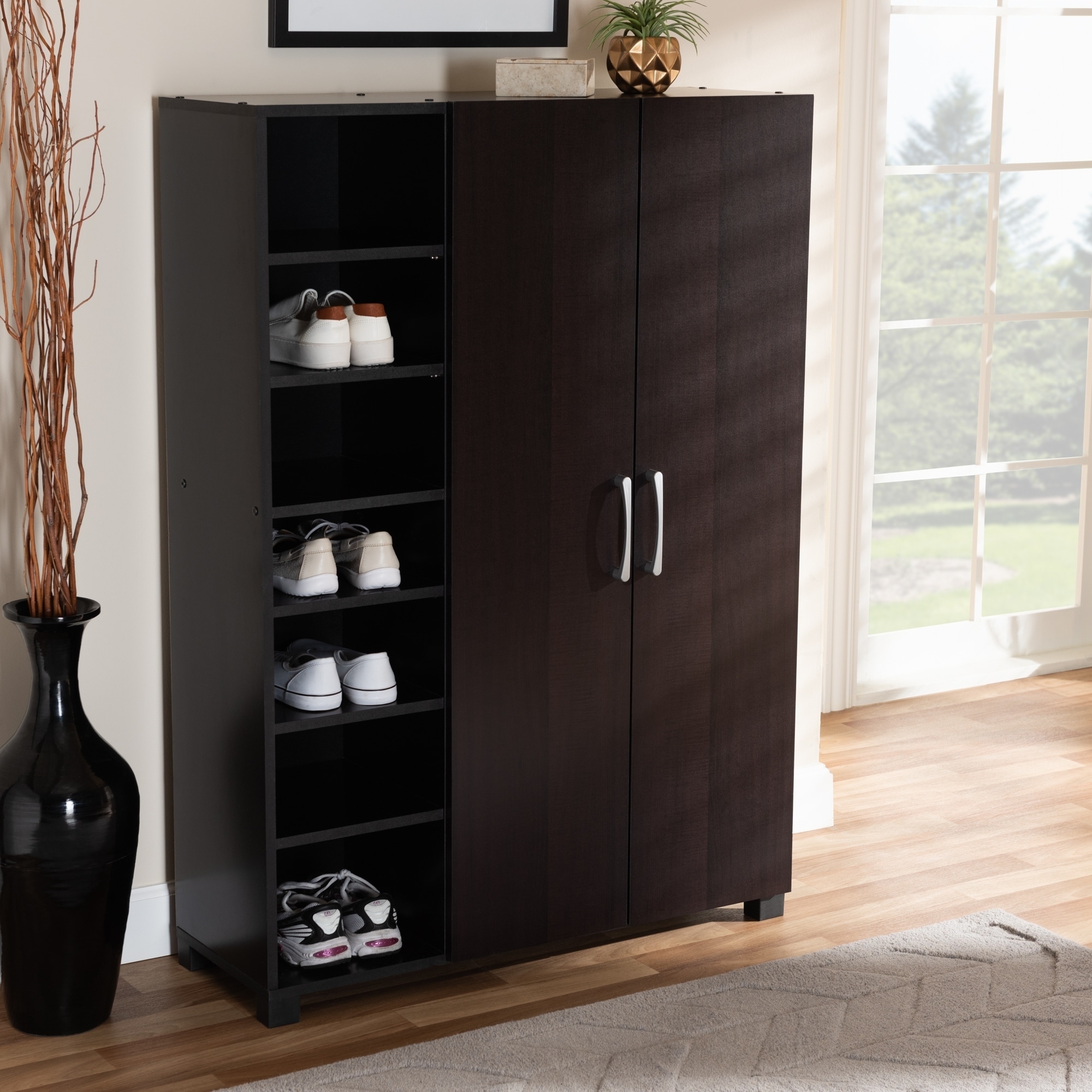 Shop Modern And Contemporary Wenge Dark Brown 2 Door Shoe Storage Cabinet Overstock 27147061