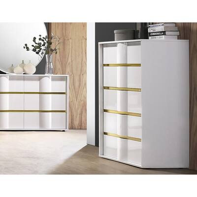 Best Master Furniture White with Gold Trimming 5 Drawer Chest
