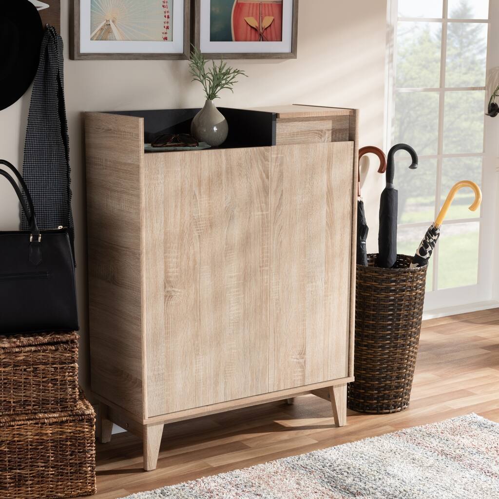 Mid-Century Two-Tone Shoe Cabinet with Drawer