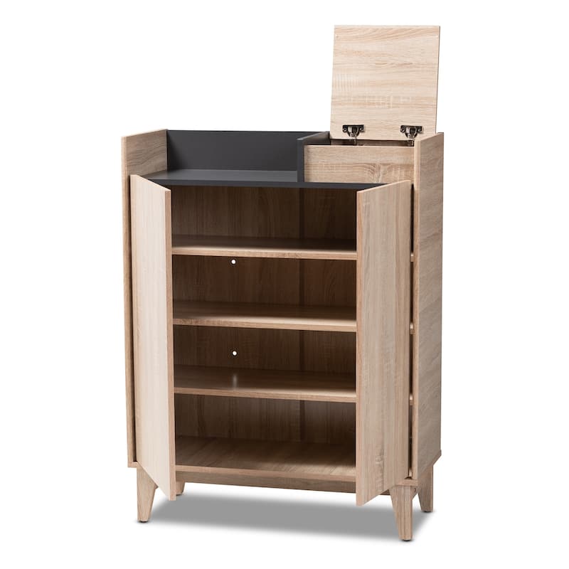 Mid-Century Two-Tone Shoe Cabinet with Drawer